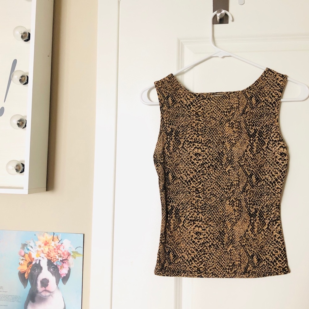 Python Print Open Back Strappy Stretch Tank Top - image 1